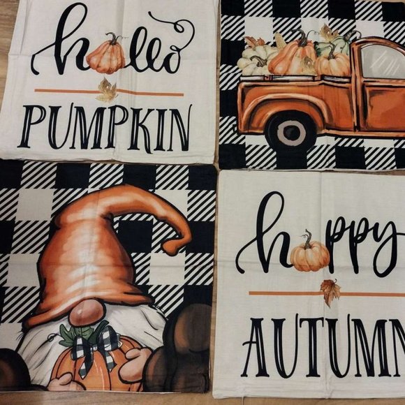 NWOT Fall Throw Pillow Covers 18x18 Inch Set of 4 Hello Pumpkin Gnome Decorative - Picture 2 of 6